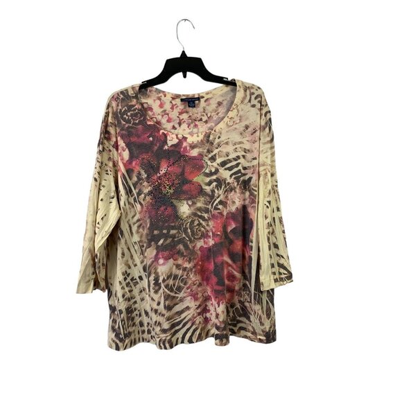 Westbound Women's Tan Floral Top - Picture 1 of 7